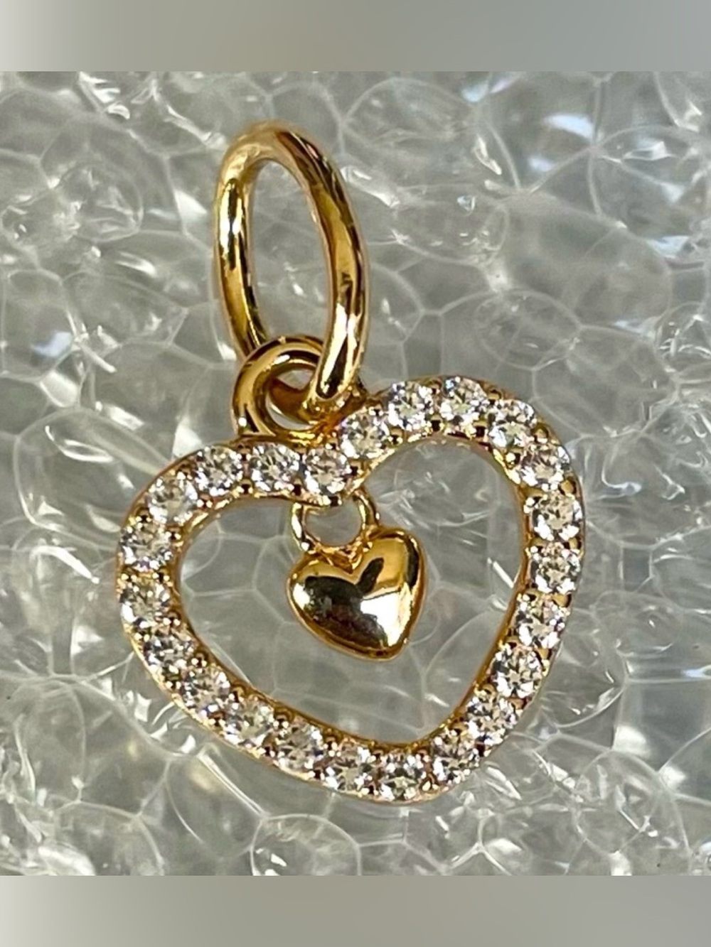 Pandora 14k Solid Gold 585 ALE
Double Heart~ Clear CZ Dangle
Charm